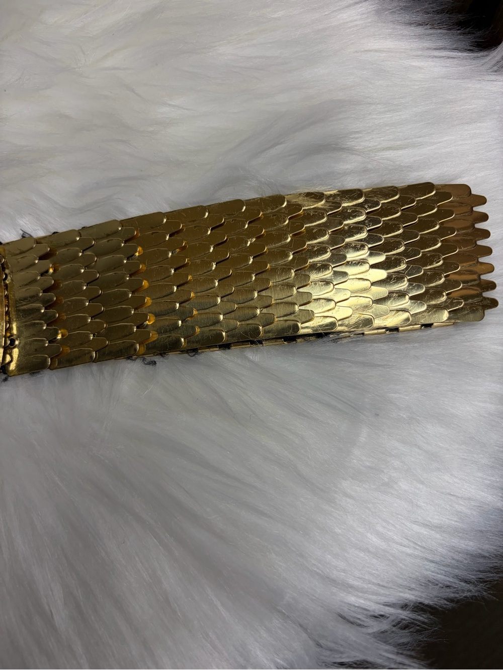 Vintage 80s Gold Metallic Scale Elastic Belt Rhinestone Buckle SIZE LARGE/X-LG - Picture 6 of 13